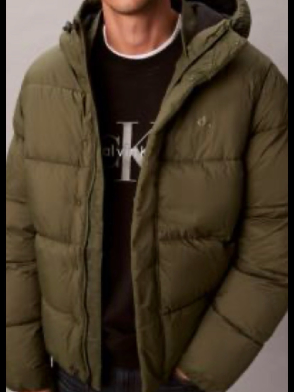 Calvin Klein Men's Olive Hooded Quilted Puffer Jacket